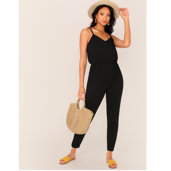 Casual Black Cami V-Neck Jumpsuit - Picture 6 of 16